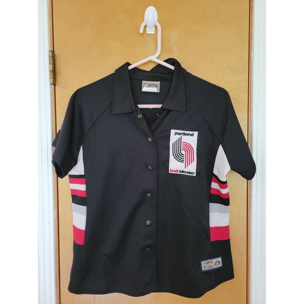 Portland Trailblazers Womens XL Warm Up Button Shirt Hardwood Classics Magnetic